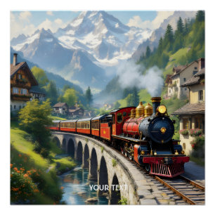 Fantasy Niedlich Crimson Antique Train Poster