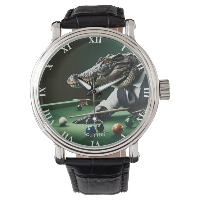 Fantasy Niedlich Crocodiard spielen Billiard Armbanduhr (Vorderseite)