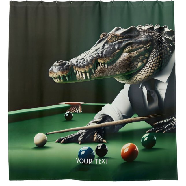 Fantasy Niedlich Crocodiard spielen Billiard Duschvorhang (Vorderseite)