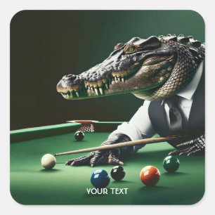 Fantasy Niedlich Crocodiard spielen Billiard Quadratischer Aufkleber