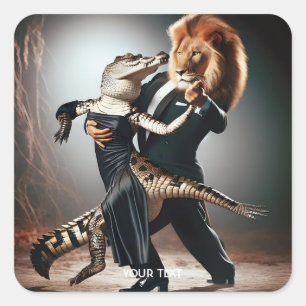 Fantasy Niedlich Crocodile Lion Tango Quadratischer Aufkleber