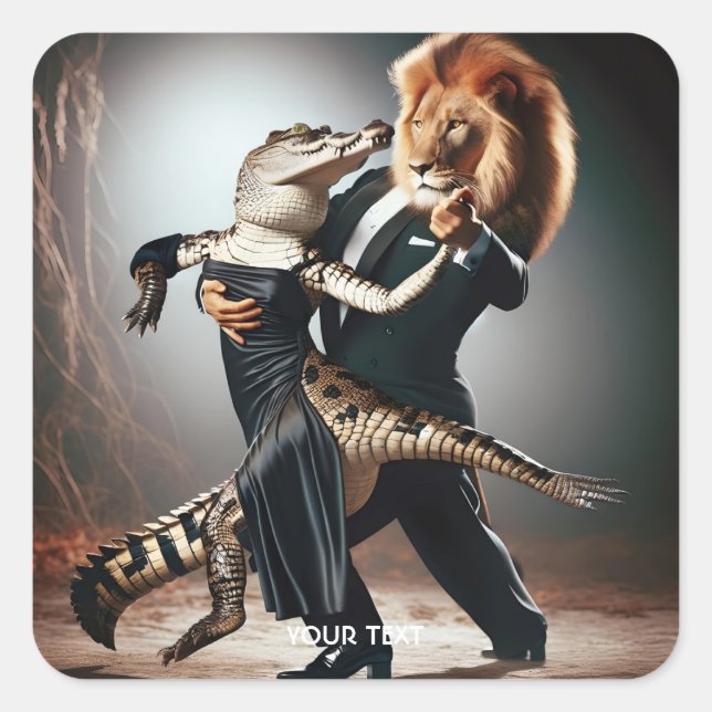 Fantasy Niedlich Crocodile Lion Tango Quadratischer Aufkleber (Vorderseite)