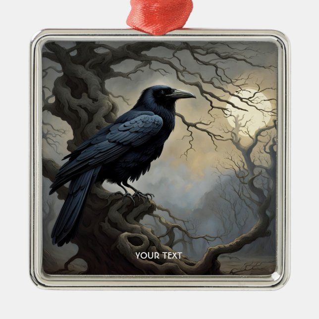 Fantasy Niedlich Crow Tree Dunkelheit Ornament Aus Metall (Vorne)
