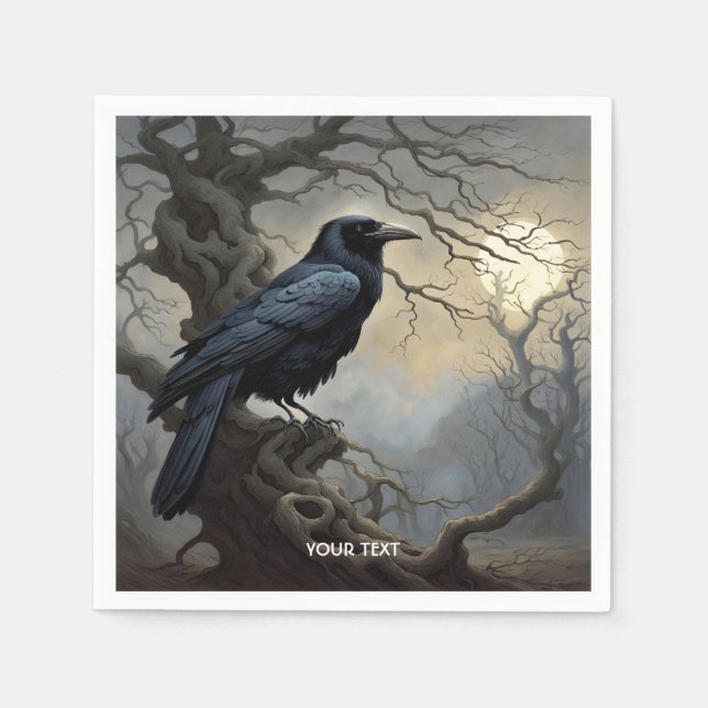 Fantasy Niedlich Crow Tree Dunkelheit Serviette (Vorderseite)