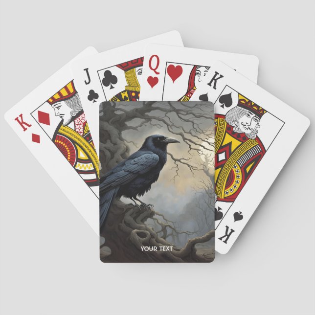 Fantasy Niedlich Crow Tree Dunkelheit Spielkarten (Rückseite)