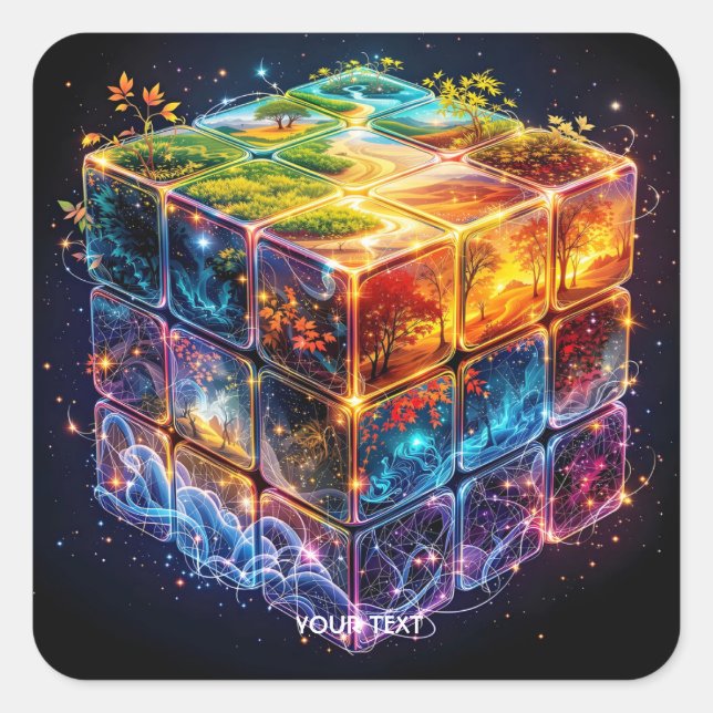 Fantasy Niedlich Cube Seasons Space Quadratischer Aufkleber (Vorderseite)