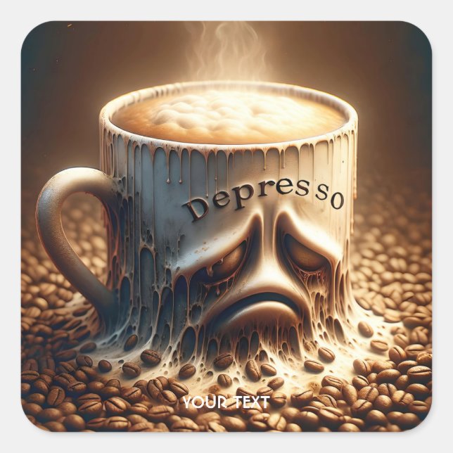 Fantasy Niedlich Cup Coffee Depressionen Quadratischer Aufkleber (Vorderseite)