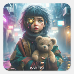 Fantasy Niedlich Cyber Girl Bear Quadratischer Aufkleber