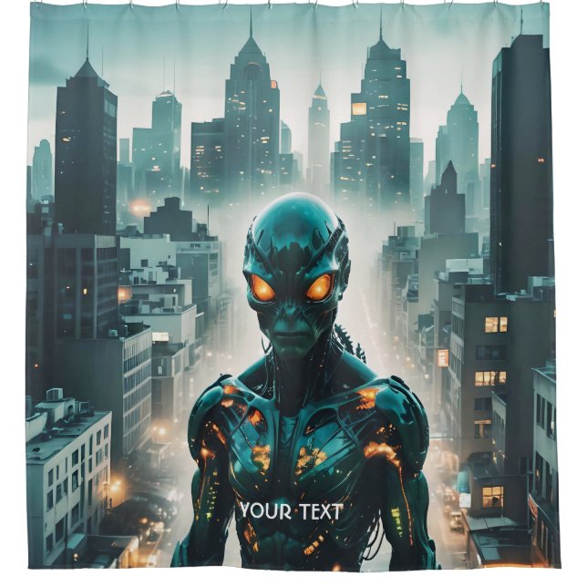 Fantasy Niedlich Cyborg Abend City Duschvorhang (Vorderseite)