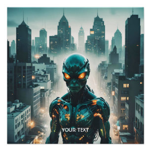 Fantasy Niedlich Cyborg Abend City Poster
