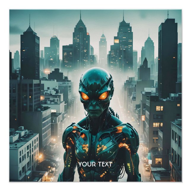 Fantasy Niedlich Cyborg Abend City Poster (Vorderseite)