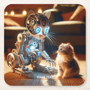 Fantasy Niedlich Cyborg Cat Kitten Rechteckiger Pappuntersetzer