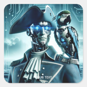 Fantasy Niedlich Cyborg Parrot Pirate Quadratischer Aufkleber