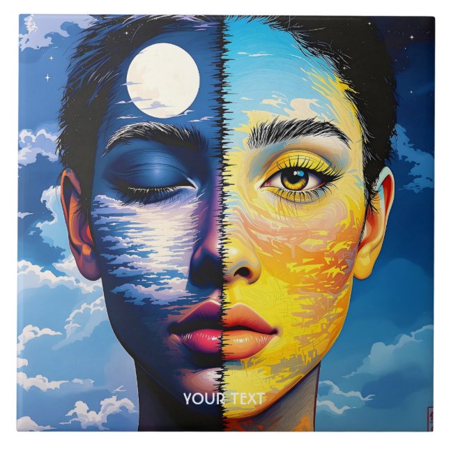 Fantasy Niedlich Day Night Face Fliese (Vorderseite)