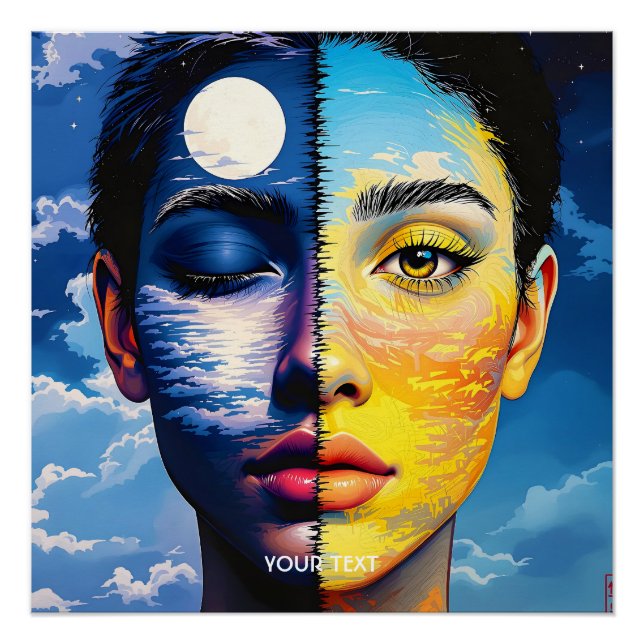 Fantasy Niedlich Day Night Face Poster (Vorderseite)