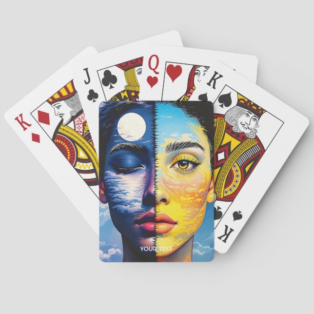 Fantasy Niedlich Day Night Face Spielkarten (Rückseite)