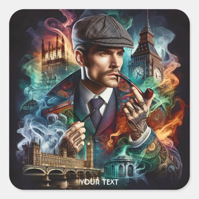 Fantasy Niedlich Detection Old London Quadratischer Aufkleber (Vorderseite)