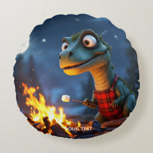 Fantasy Niedlich Dino Campfire Moon Rundes Kissen