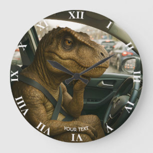 Fantasy Niedlich Dinosaur Autofahrer Auto Große Wanduhr
