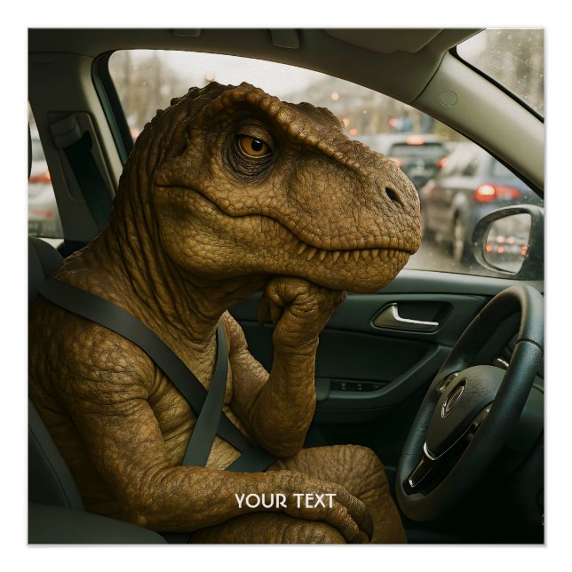 Fantasy Niedlich Dinosaur Autofahrer Auto Poster (Vorderseite)