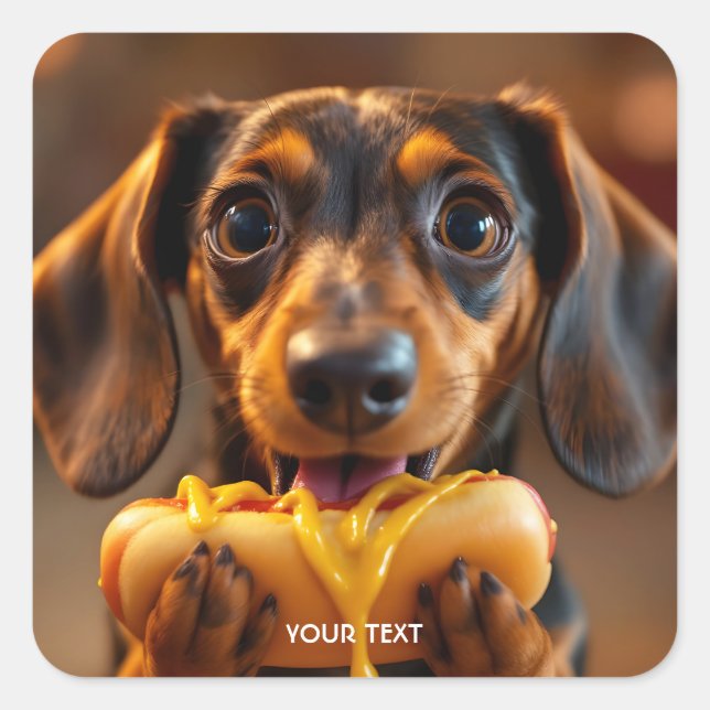 Fantasy Niedlich Dog Hot Dog Quadratischer Aufkleber (Vorderseite)