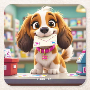 Fantasy Niedlich Dog Post Letter Rechteckiger Pappuntersetzer
