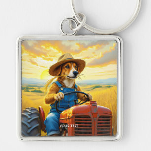 Fantasy Niedlich Dog Traktor Straw Schlüsselanhänger