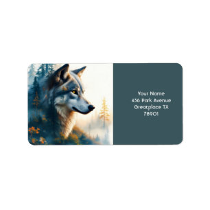 Fantasy Niedlich Double Exposition Wolf Adressaufkleber
