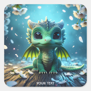 Fantasy Niedlich Dragon Baby Sakura Quadratischer Aufkleber