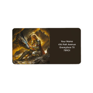 Fantasy Niedlich Dragon Female Warrior Adressaufkleber