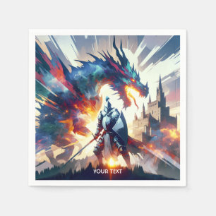 Fantasy Niedlich Dragon Fighting Knight Serviette