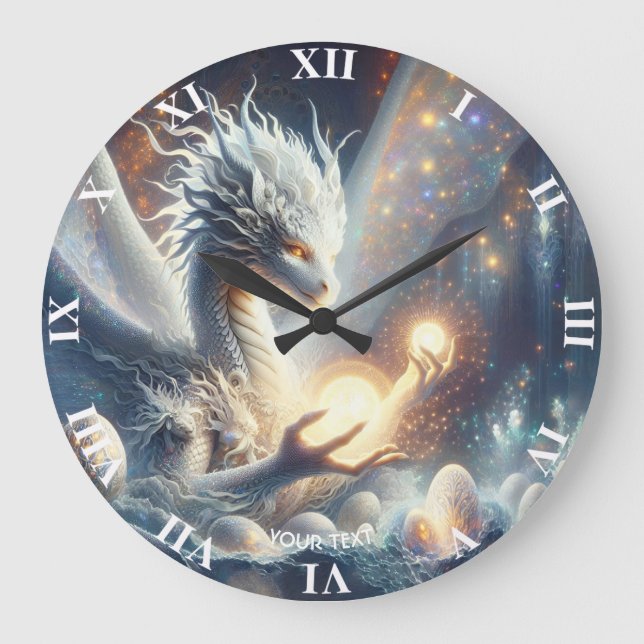 Fantasy Niedlich Dragon Light Eggs Große Wanduhr (Vorderseite)