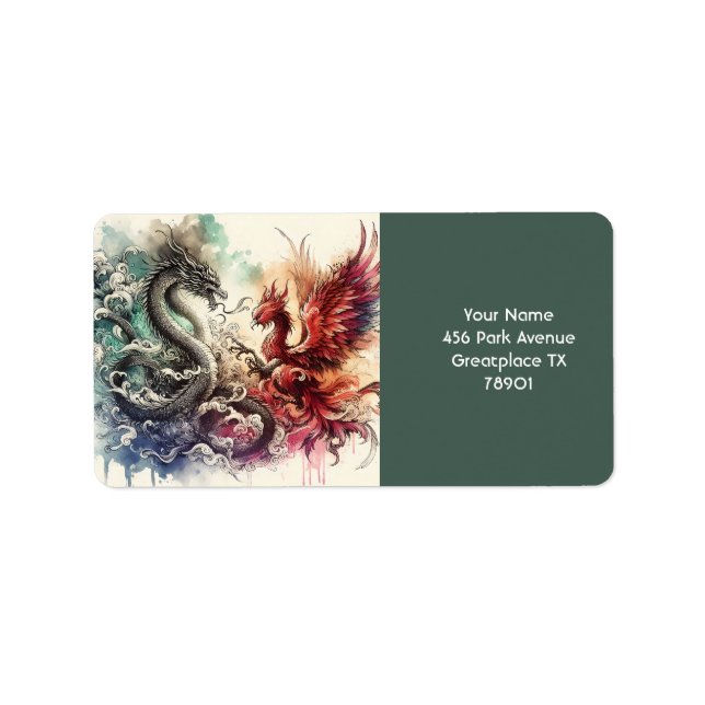 Fantasy Niedlich Dragon Phoenix Ink Adressaufkleber (Vorne)