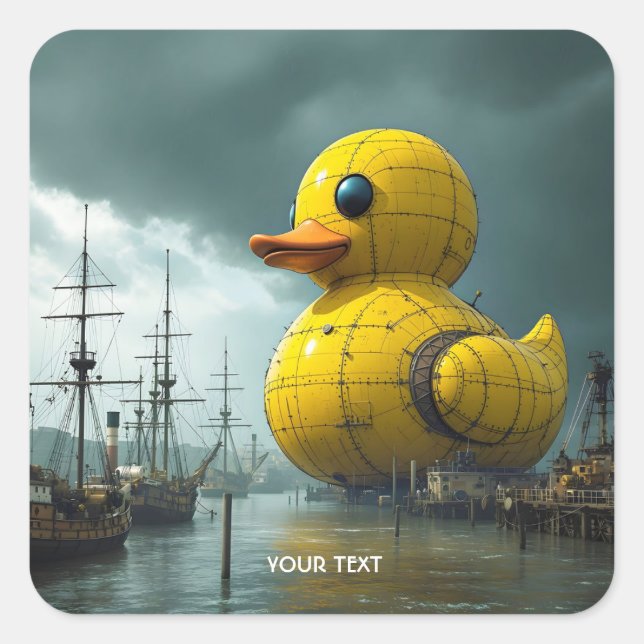 Fantasy Niedlich Duck War Ship Quadratischer Aufkleber (Vorderseite)