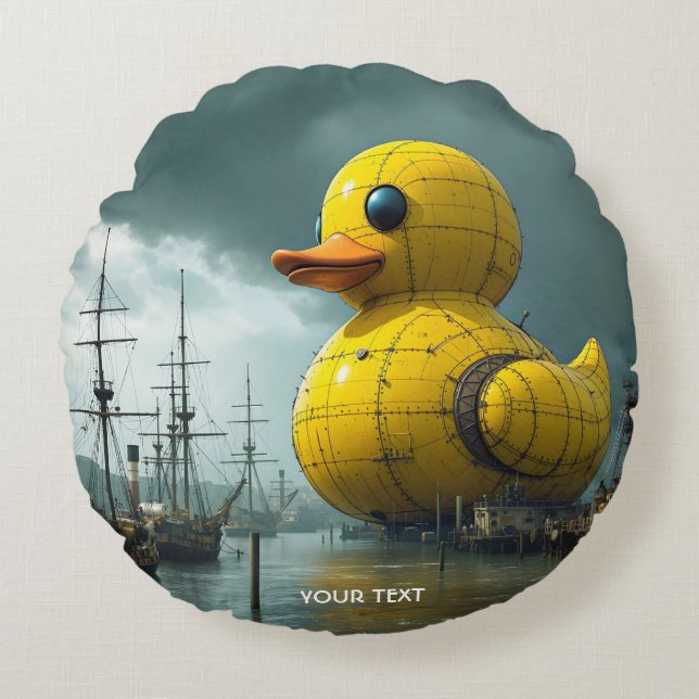 Fantasy Niedlich Duck War Ship Rundes Kissen (Vorderseite)
