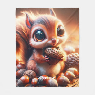 Fantasy Niedlich Eichhörnchen Holding Acorn Fleecedecke