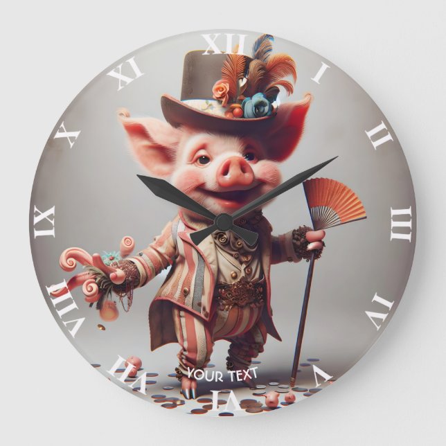 Fantasy Niedlich Elegante Nice Pig Große Wanduhr (Vorderseite)