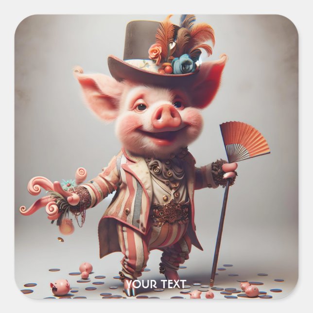 Fantasy Niedlich Elegante Nice Pig Quadratischer Aufkleber (Vorderseite)