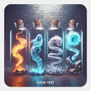 Fantasy Niedlich Elements Glasflaschen Quadratischer Aufkleber