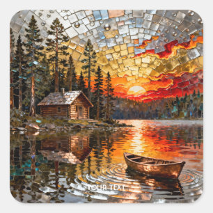 Fantasy Niedlich Embossed Metal Landschaft Quadratischer Aufkleber