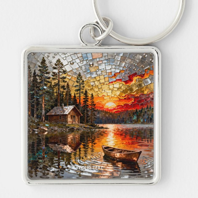 Fantasy Niedlich Embossed Metal Landschaft Schlüsselanhänger (Vorne)