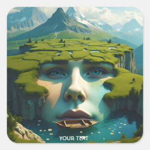 Fantasy Niedlich Face Meadow Blume Quadratischer Aufkleber