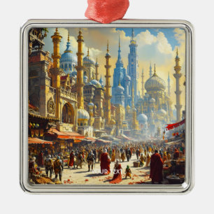 Fantasy Niedlich Fantastischer Stadtmarkt Ornament Aus Metall