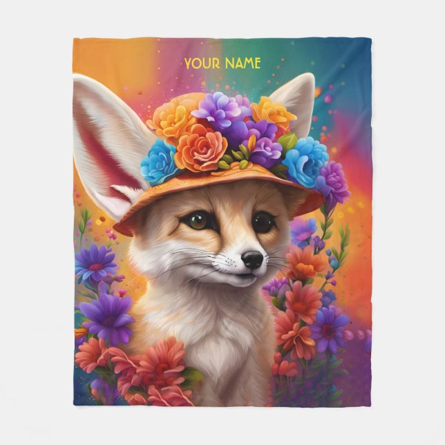 Fantasy Niedlich Fennec Fox Blume Fleecedecke (Vorderseite)