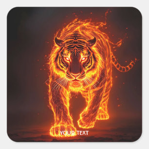 Fantasy Niedlich Fire Big Tiger Quadratischer Aufkleber