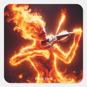 Fantasy Niedlich Fire Elemental Violin Quadratischer Aufkleber