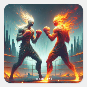 Fantasy Niedlich Fire Lava Boxers Quadratischer Aufkleber