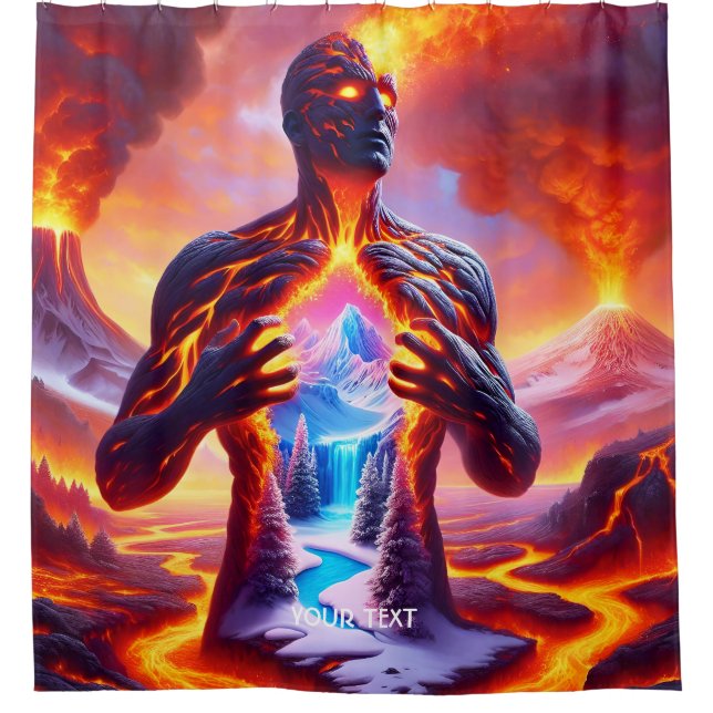 Fantasy Niedlich Fire Lava Man Duschvorhang (Vorderseite)