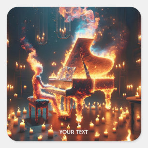 Fantasy Niedlich Fire Piano Quadratischer Aufkleber