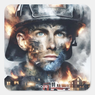 Fantasy Niedlich Firefighter Fighire Quadratischer Aufkleber